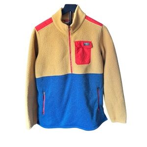 .L.Bean Large Colorblock Sherpa Fleece 1/4 Zip Pullover Blue Yellow Red T18